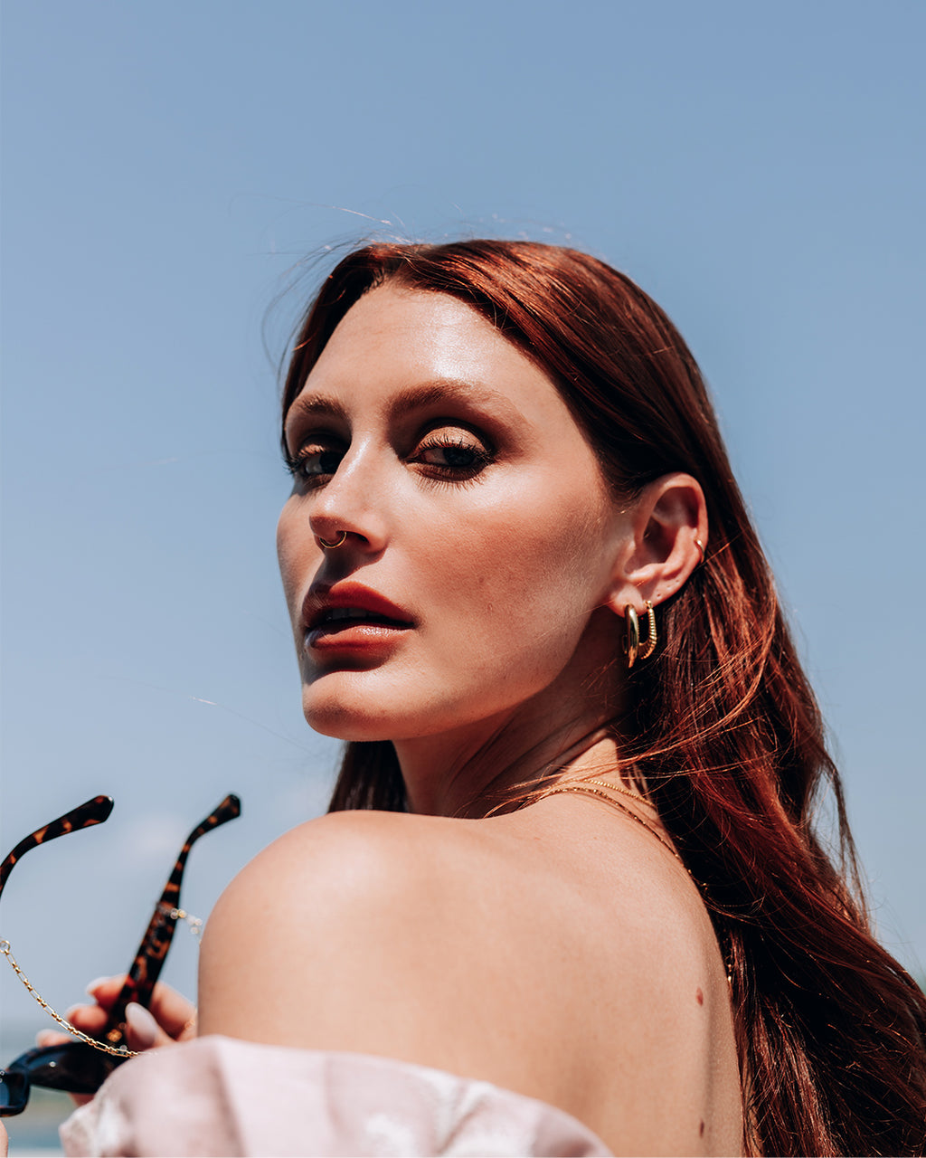 Estelle | Gold Ribbed Oval Hoop Earrings