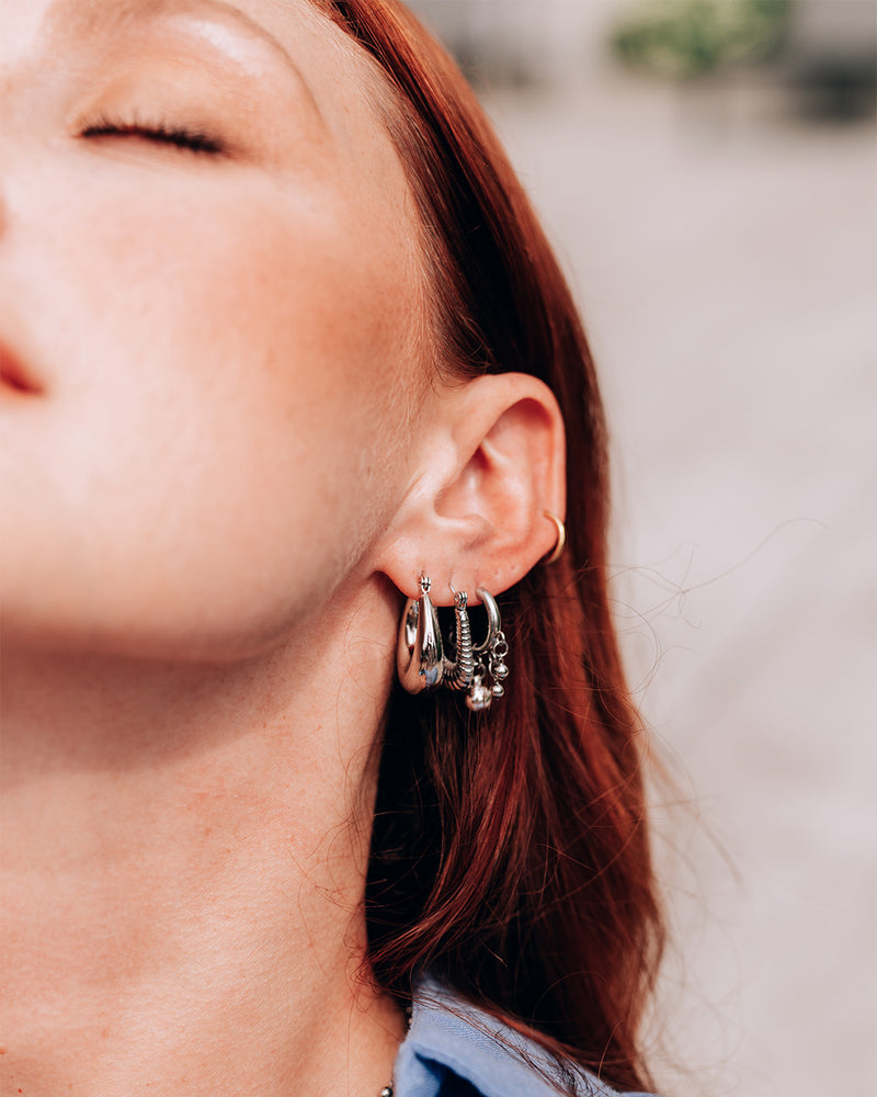 Lorno | Silver Beaded Hoop Earrings