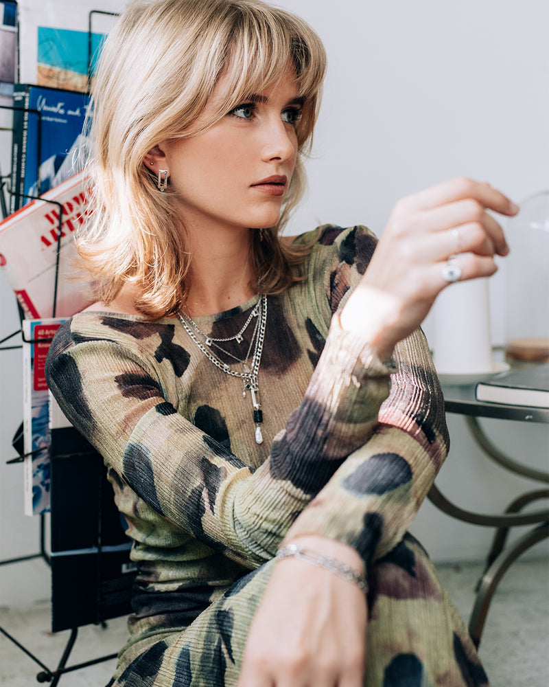 Muzo | Silver Squares And Pearls Layered Necklace