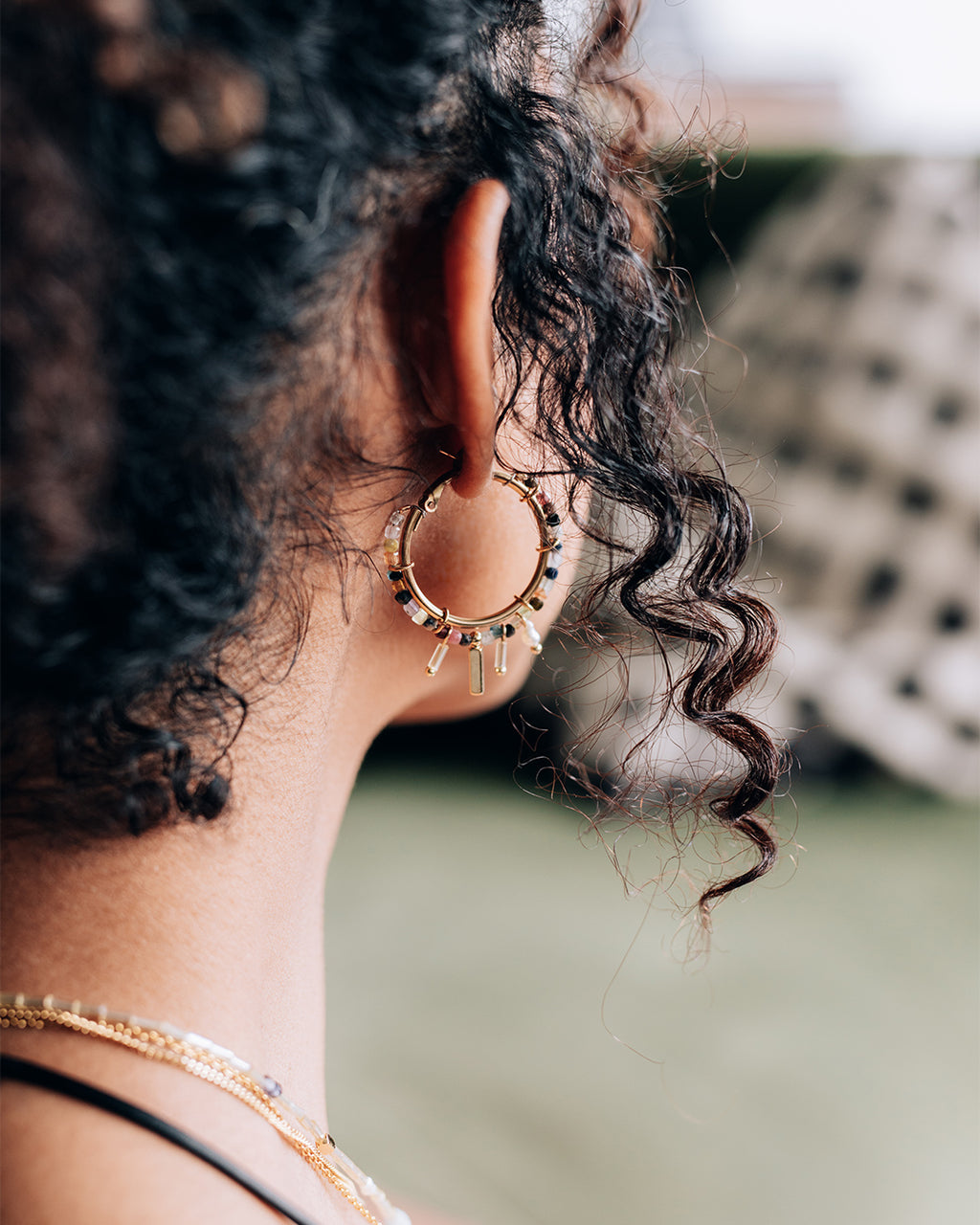 Gemma | Gold Pendants And Stones Hoop Earrings