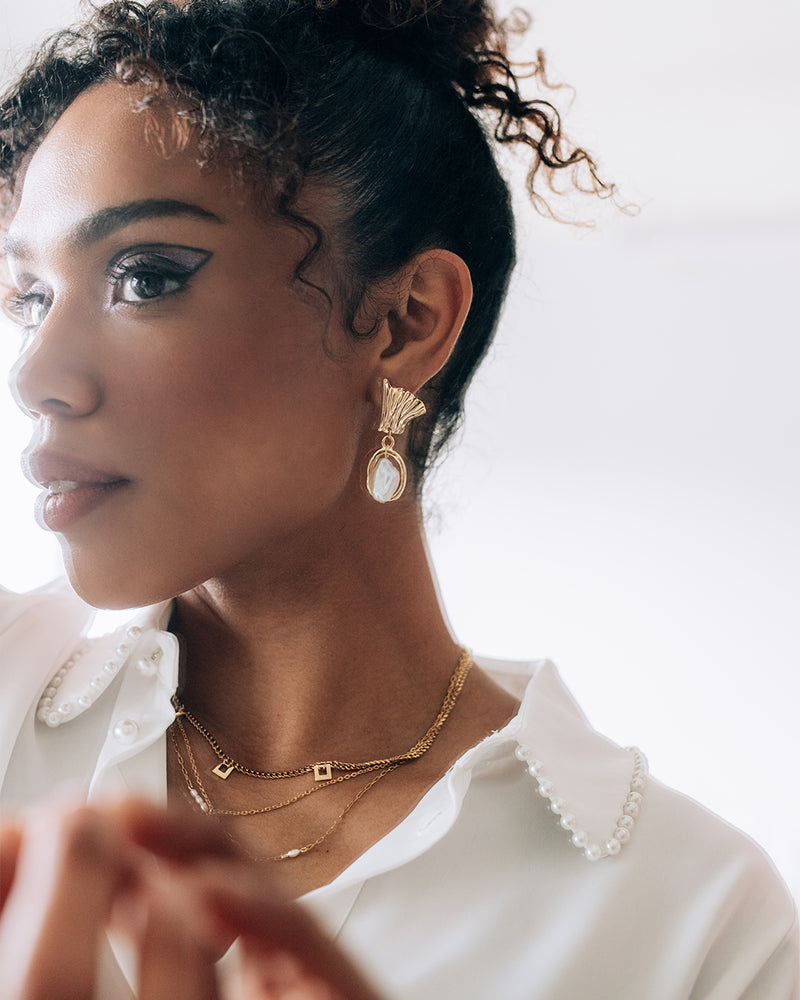 Colada | Gold Encircled Baroque Pearl Earrings