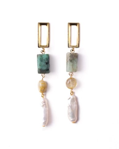 Gemma | Gold Pendants And Stones Hoop Earrings