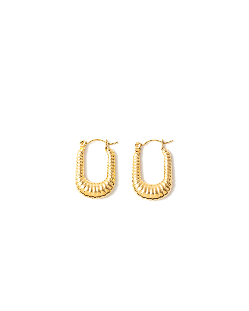 Estelle | Gold Ribbed Oval Hoop Earrings