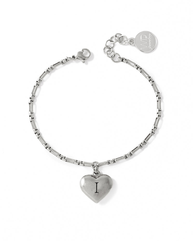 Firma | Silver Letter Heart Charm Bracelet | wellDunn jewelry