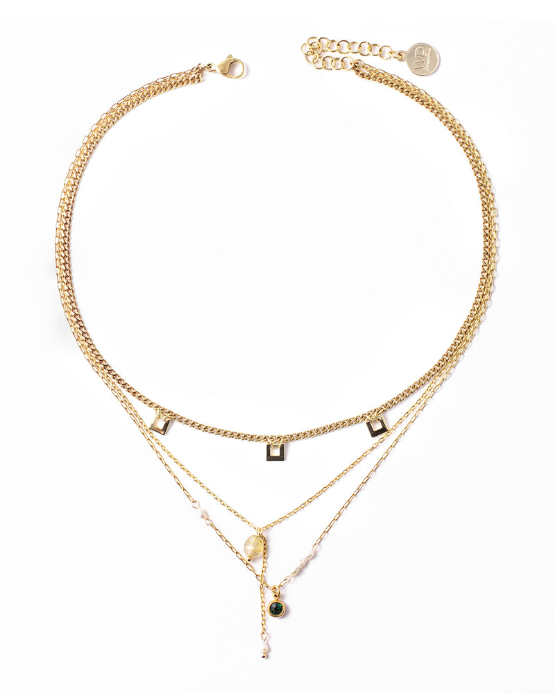 Muzo | Gold Squares And Pearls Layered Necklace