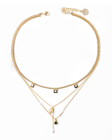 Emiral | Gold Stone And Pearl Lariat Necklace
