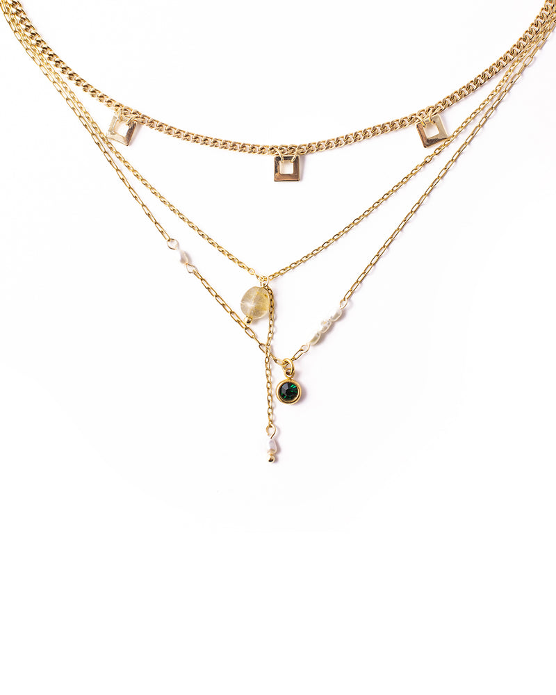 Muzo | Gold Squares And Pearls Layered Necklace