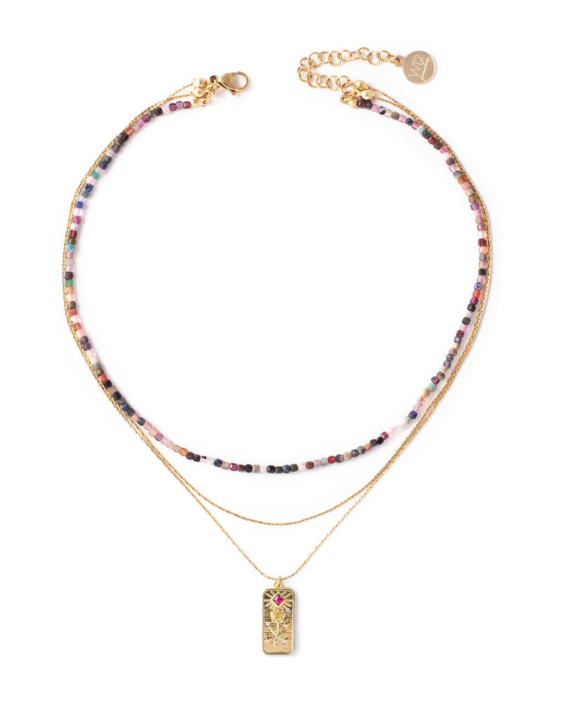 Pivoine | Gold Stones And Medallion Layered Necklace