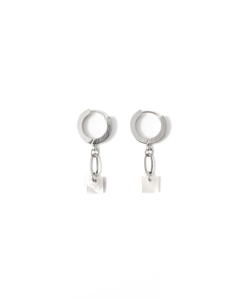 Plaza | Silver Shell Paillette And Flat Hoop Earrings