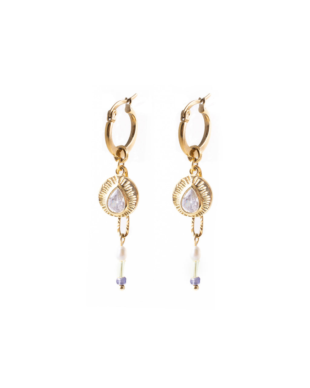 Renaud | Gold Hoops And Crystals Earrings