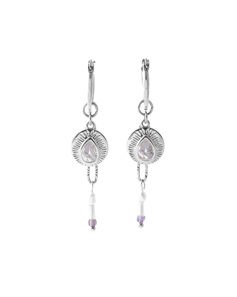 Renaud | Silver Hoops And Crystals Earrings