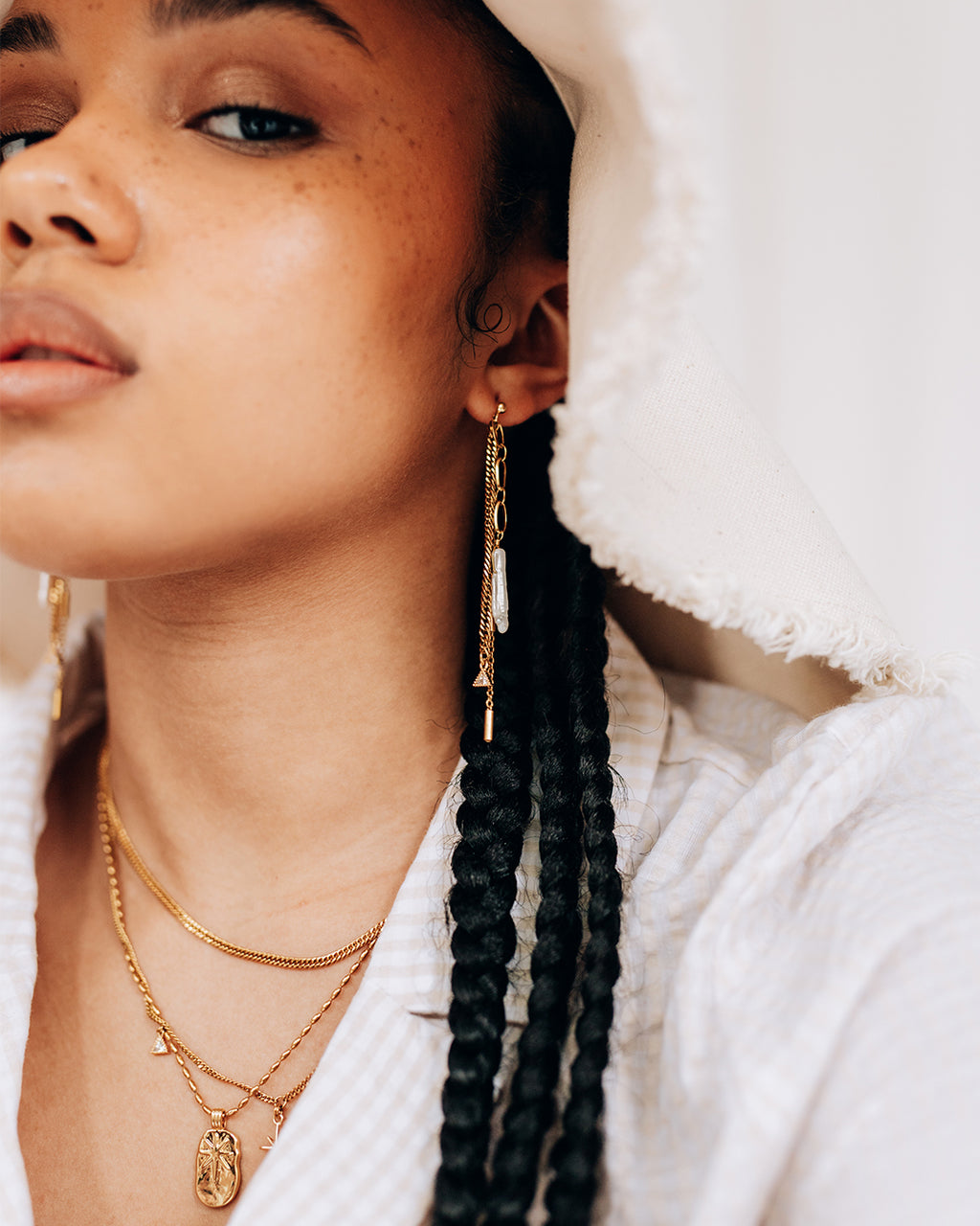 Trellis | Gold Chains And Pearl Earrings