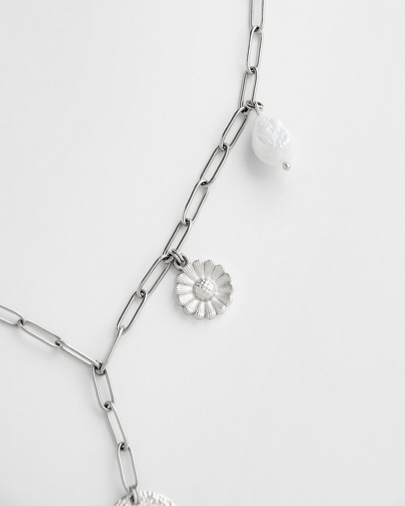 Botani | Silver Medallions And Pearl Necklace