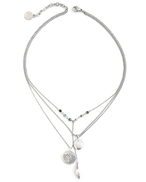 Lotus | Silver Pearl Layered Necklace | wellDunn jewelry