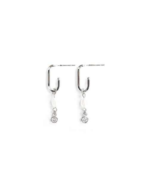 Catherine | Silver Pearl Crystal Hoop Earrings | wellDunn jewelry