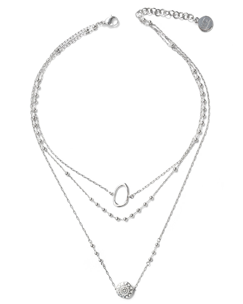 Helios | Silver Layered Beads & Medallions Necklace