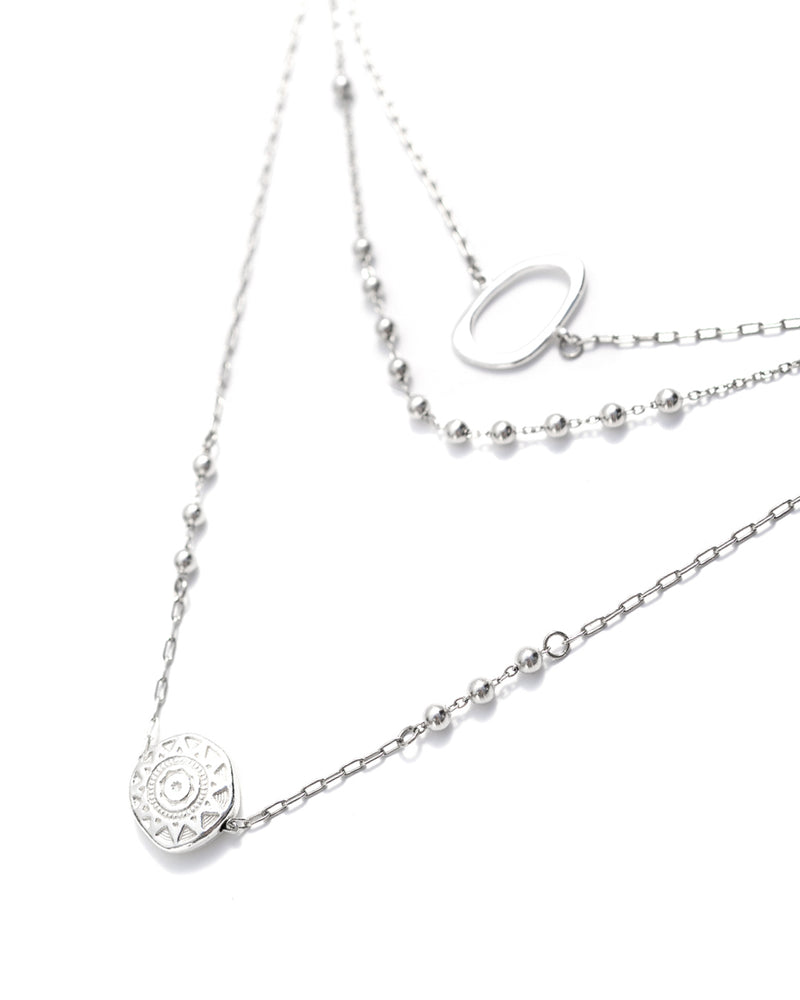 Helios | Silver Layered Beads & Medallions Necklace
