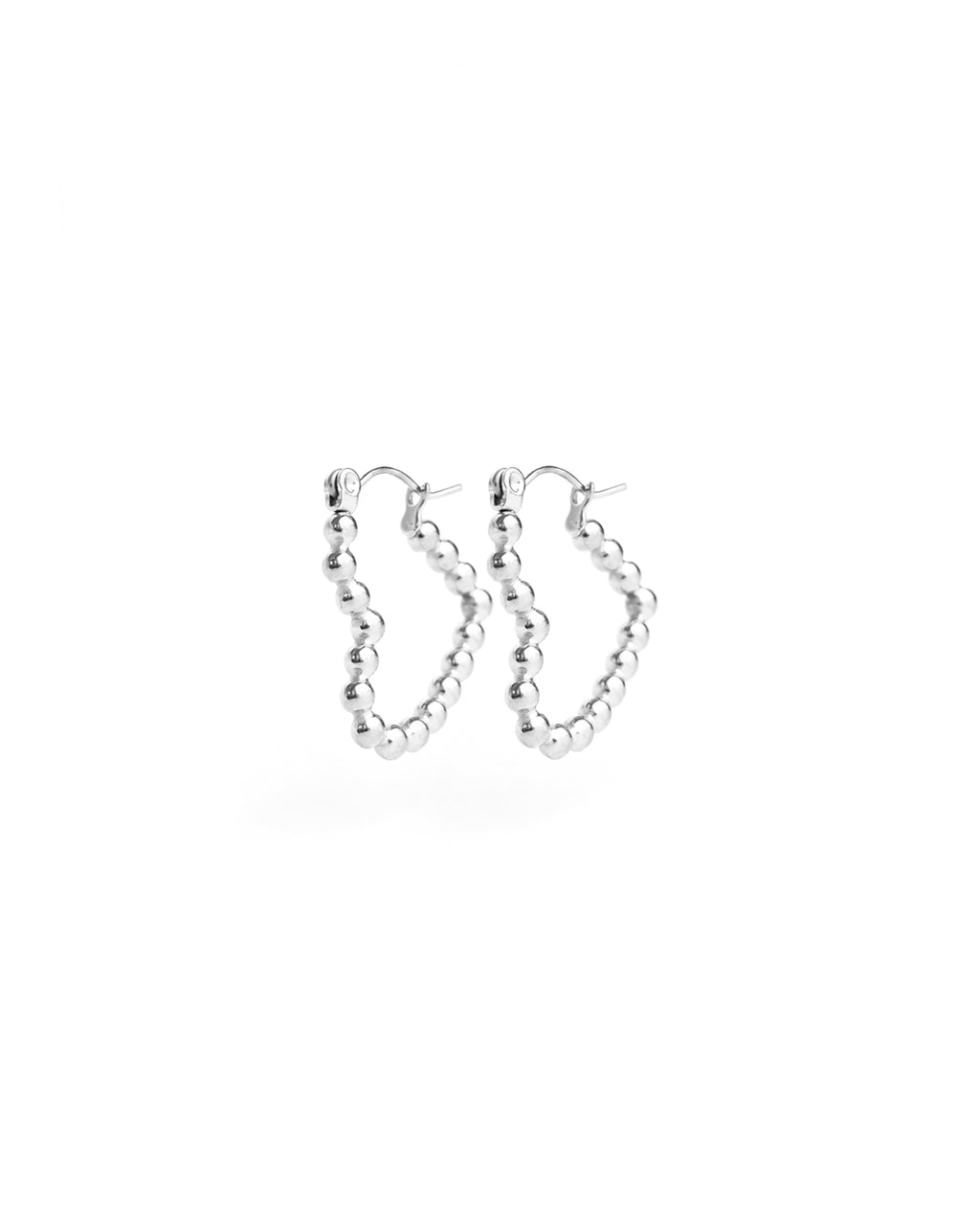 Belle | Silver Beaded Heart Hoop Earrings