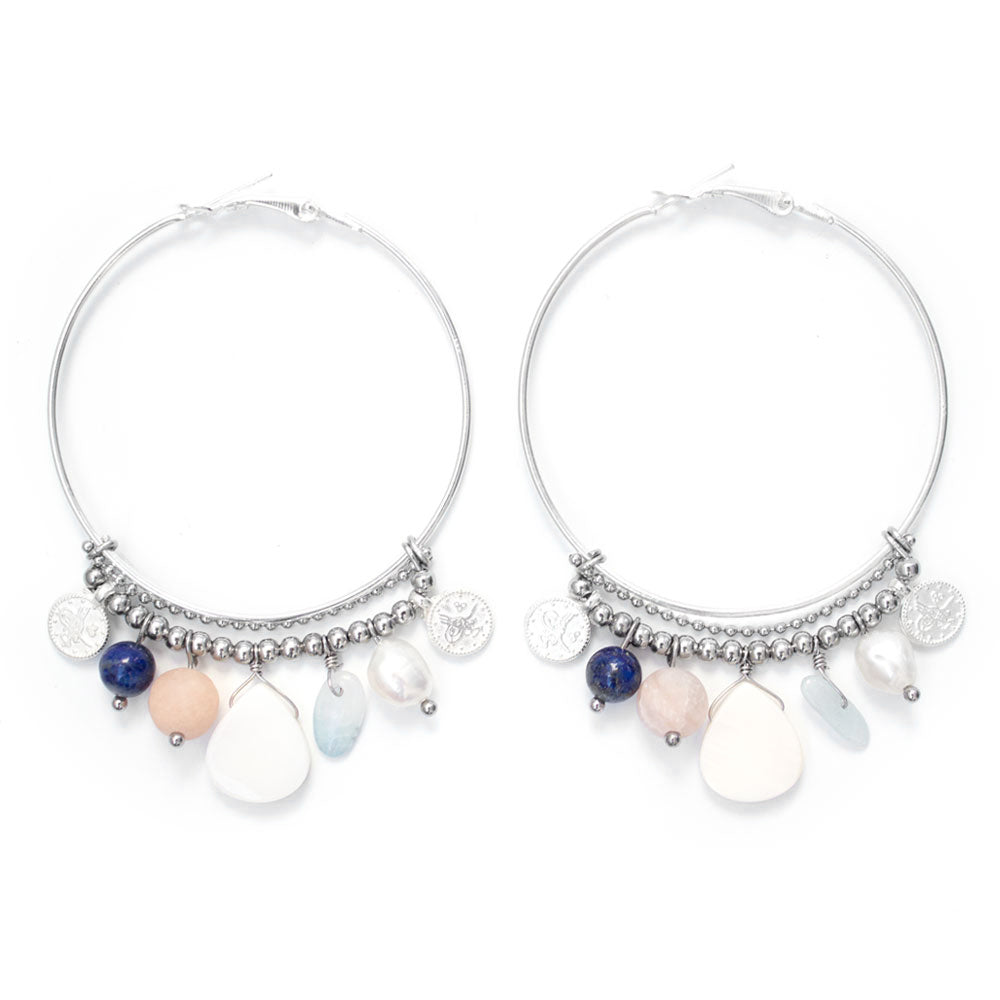 Coralie | Silver Hoop Charms Earrings