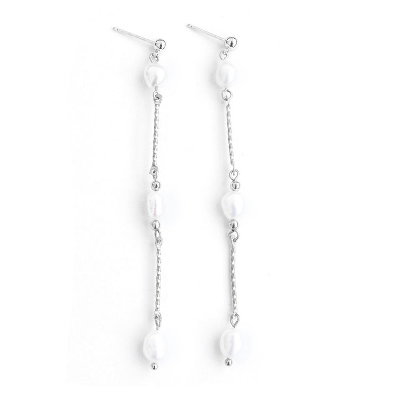 Tahiti | Silver Pearl Dangle Earrings
